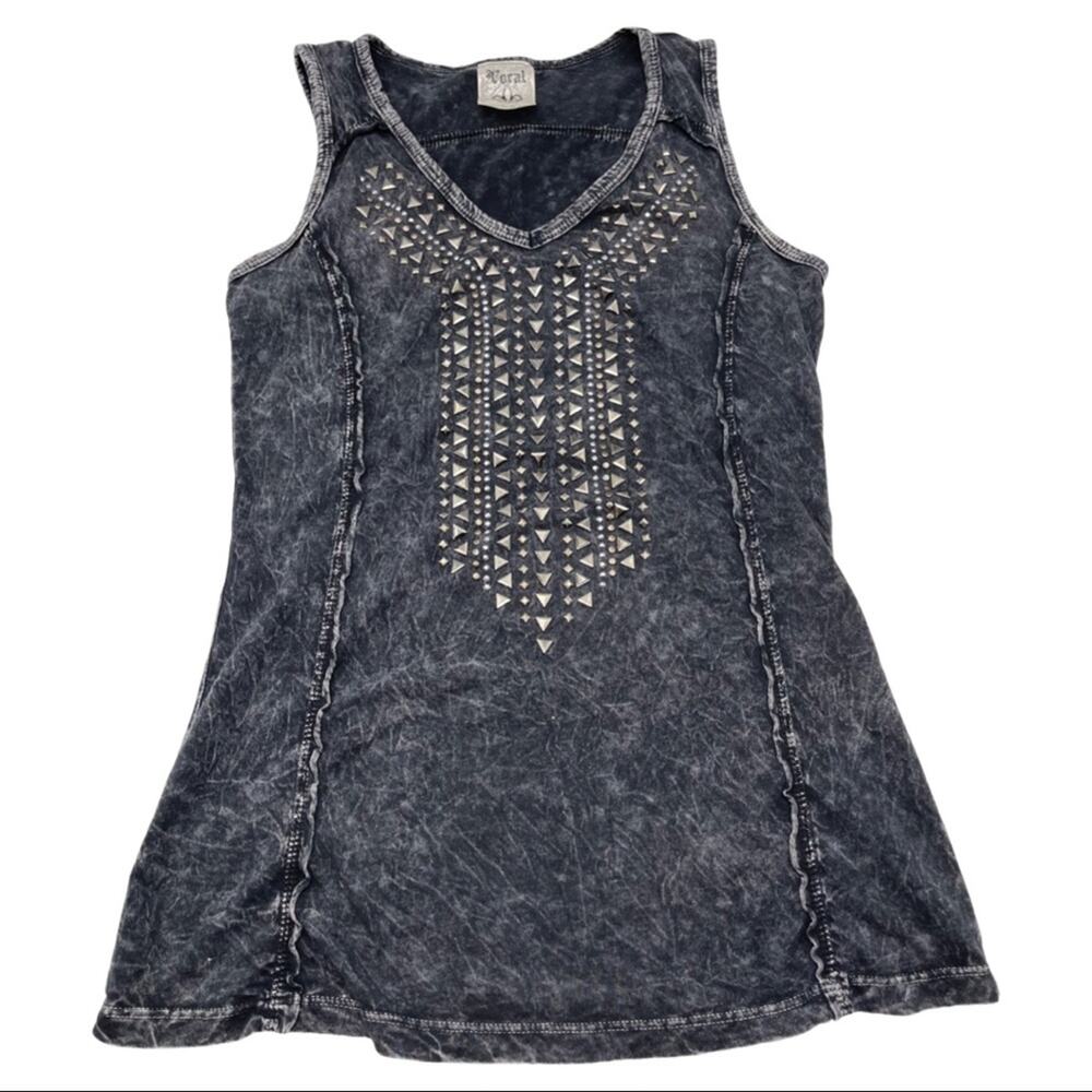 VOCAL studded tank top black tie dye style v-neckline MEDIUM (read description)